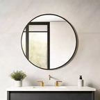 Miroir mural rond noir USHOWER - Miroir cercle à cadre métallique pour salle de bain, chambre, salon et décoration d'entrée