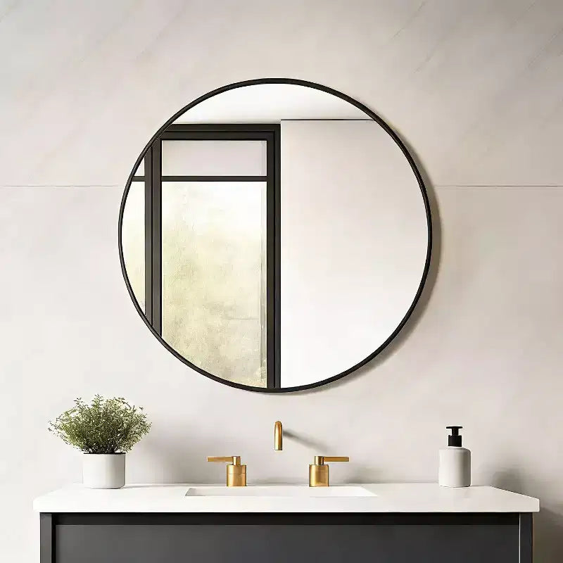 Miroir mural rond noir USHOWER - Miroir cercle à cadre métallique pour salle de bain, chambre, salon et décoration d'entrée