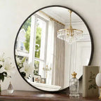 USHOWER Black Round Wall Mirror - Metal Frame Circle Mirror for Bathroom, Bedroom, Living Room, and Entryway Decor