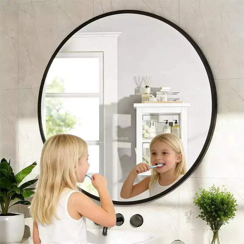 Miroir mural rond noir USHOWER - Miroir cercle à cadre métallique pour salle de bain, chambre, salon et décoration d'entrée