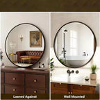 Miroir mural rond noir USHOWER - Miroir cercle à cadre métallique pour salle de bain, chambre, salon et décoration d'entrée