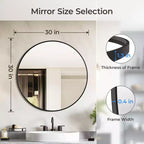 Miroir mural rond noir USHOWER - Miroir cercle à cadre métallique pour salle de bain, chambre, salon et décoration d'entrée