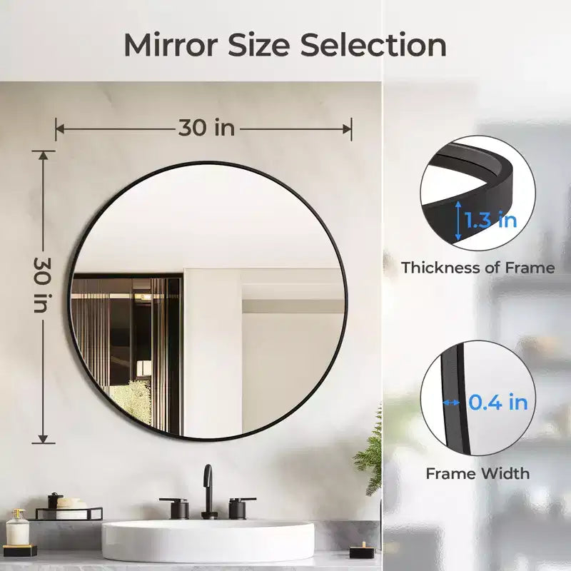Miroir mural rond noir USHOWER - Miroir cercle à cadre métallique pour salle de bain, chambre, salon et décoration d'entrée