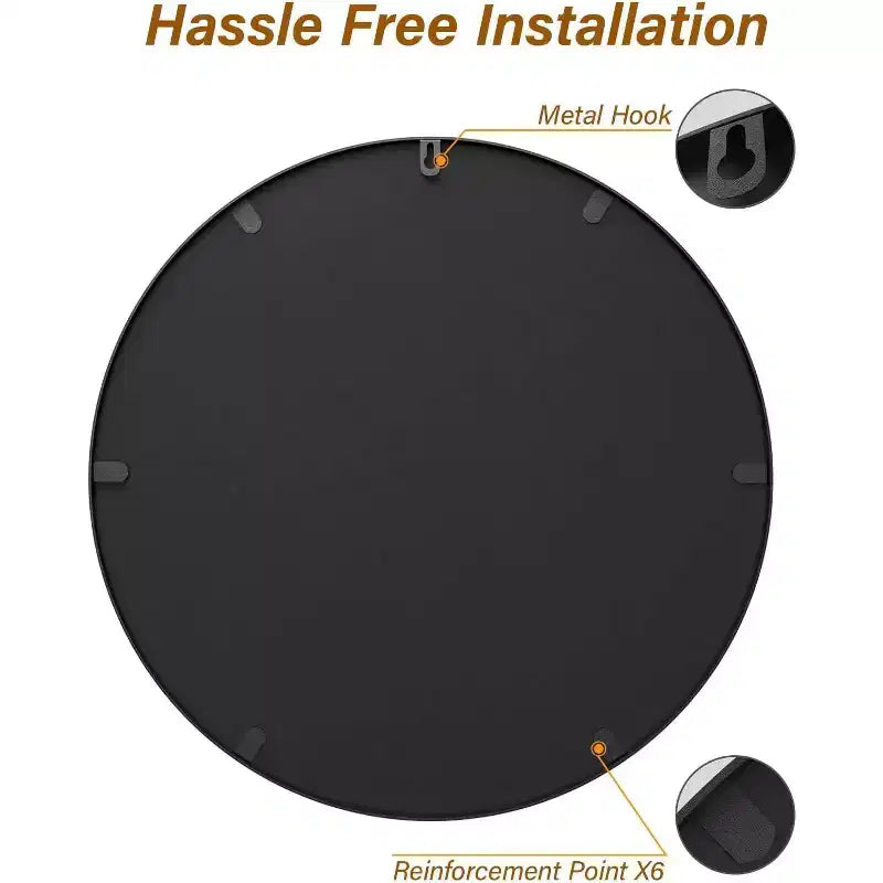 Miroir mural rond noir USHOWER - Miroir cercle à cadre métallique pour salle de bain, chambre, salon et décoration d'entrée