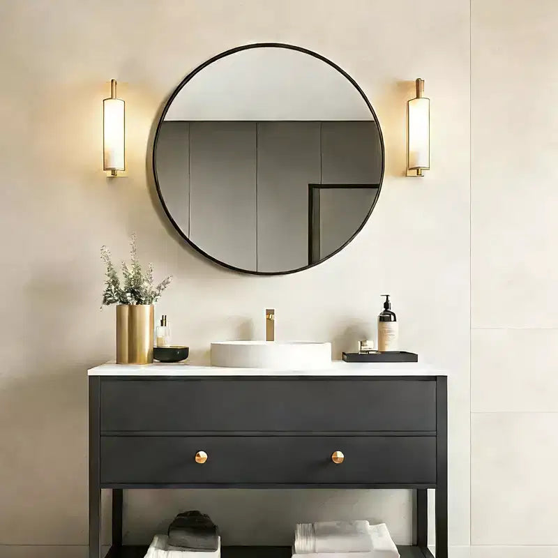 Miroir mural rond noir USHOWER - Miroir cercle à cadre métallique pour salle de bain, chambre, salon et décoration d'entrée