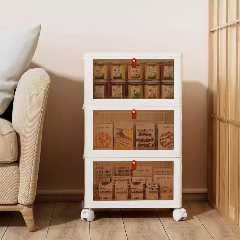 Bacs de rangement pliables VECELO à 3/4 niveaux, casiers à jouets en plastique, organisateur de vêtements empilable avec roulettes verrouillables, blanc