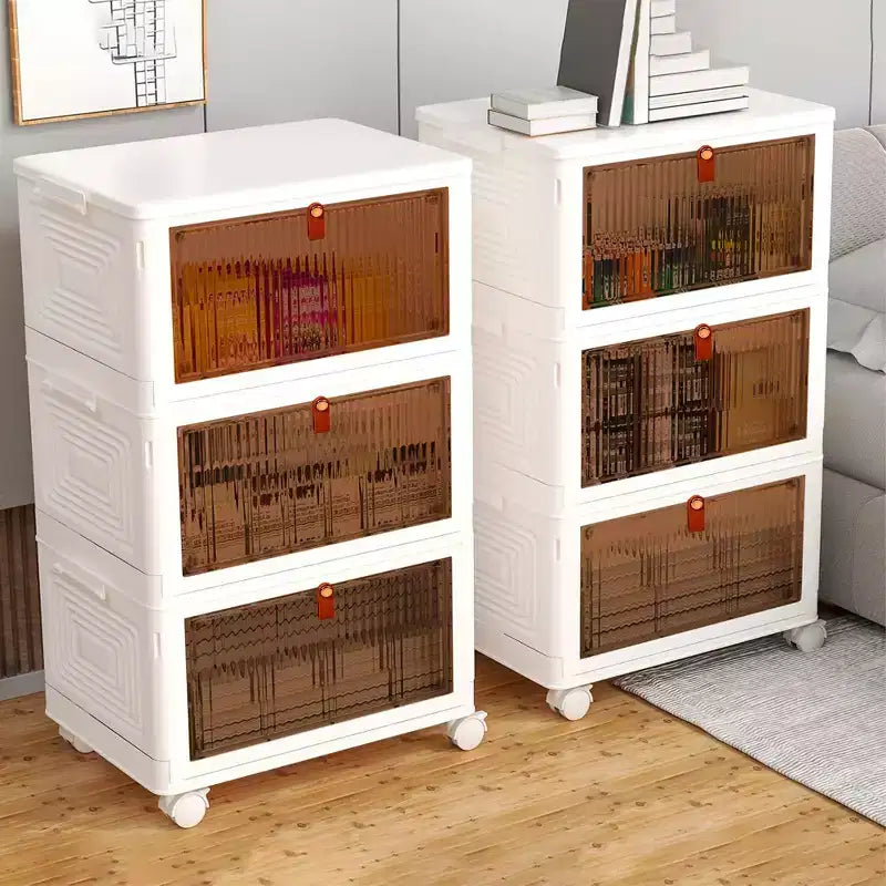 Bacs de rangement pliables VECELO à 3/4 niveaux, casiers à jouets en plastique, organisateur de vêtements empilable avec roulettes verrouillables, blanc