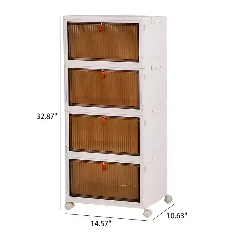 Bacs de rangement pliables VECELO à 3/4 niveaux, casiers à jouets en plastique, organisateur de vêtements empilable avec roulettes verrouillables, blanc