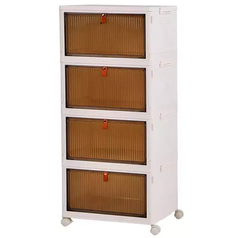 Bacs de rangement pliables VECELO à 3/4 niveaux, casiers à jouets en plastique, organisateur de vêtements empilable avec roulettes verrouillables, blanc