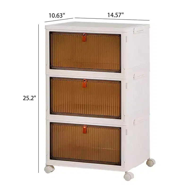 Bacs de rangement pliables VECELO à 3/4 niveaux, casiers à jouets en plastique, organisateur de vêtements empilable avec roulettes verrouillables, blanc
