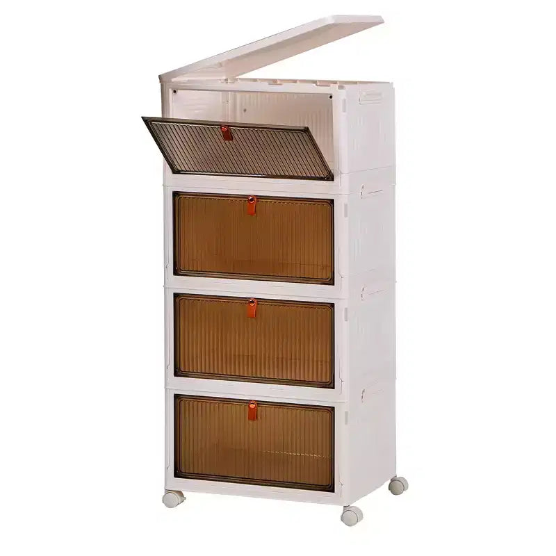 Bacs de rangement pliables VECELO à 3/4 niveaux, casiers à jouets en plastique, organisateur de vêtements empilable avec roulettes verrouillables, blanc