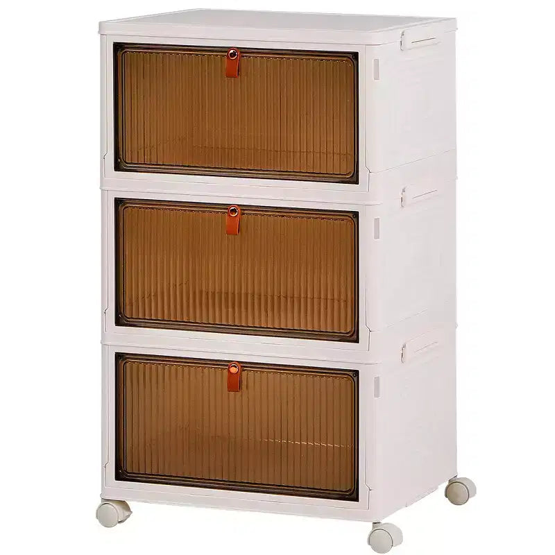 Bacs de rangement pliables VECELO à 3/4 niveaux, casiers à jouets en plastique, organisateur de vêtements empilable avec roulettes verrouillables, blanc