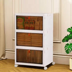 VECELO 3/4 Tier Foldable Storage Bins, Plastic Toy Lockers, Clothes Stackable Organizer With Lockable Wheels, White