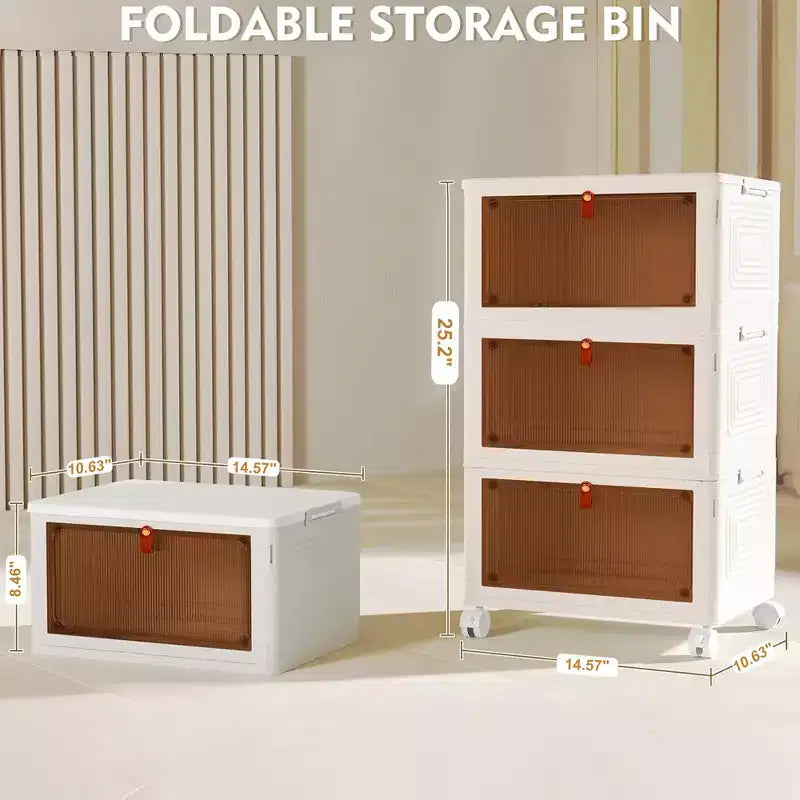 Bacs de rangement pliables VECELO à 3/4 niveaux, casiers à jouets en plastique, organisateur de vêtements empilable avec roulettes verrouillables, blanc