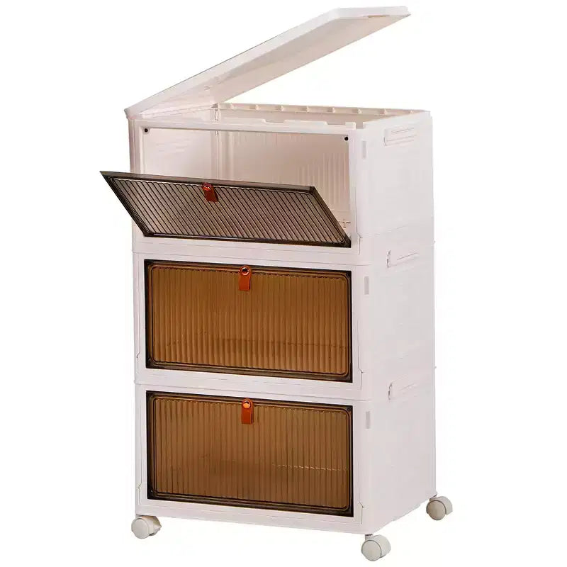 Bacs de rangement pliables VECELO à 3/4 niveaux, casiers à jouets en plastique, organisateur de vêtements empilable avec roulettes verrouillables, blanc
