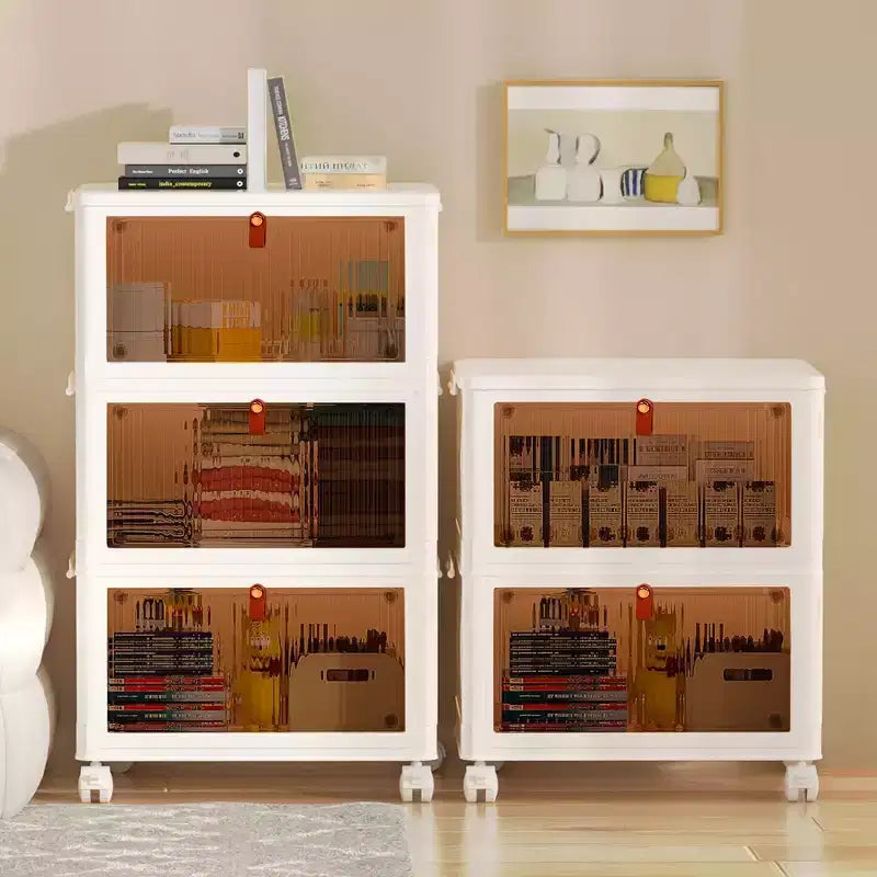 Bacs de rangement pliables VECELO à 3/4 niveaux, casiers à jouets en plastique, organisateur de vêtements empilable avec roulettes verrouillables, blanc