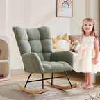 Fauteuil à bascule pour chambre d'enfant, fauteuil planeur rembourré en tissu peluche avec dossier haut, accoudoirs et poches latérales, pour chambre à coucher, salon
