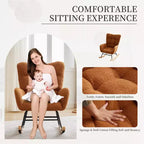 Fauteuil à bascule pour chambre d'enfant, fauteuil planeur rembourré en tissu peluche avec dossier haut, accoudoirs et poches latérales, pour chambre à coucher, salon