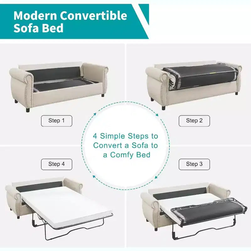 Mjkone Canapé-lit gigogne, Canapé-lit pleine grandeur avec matelas en mousse à mémoire de forme