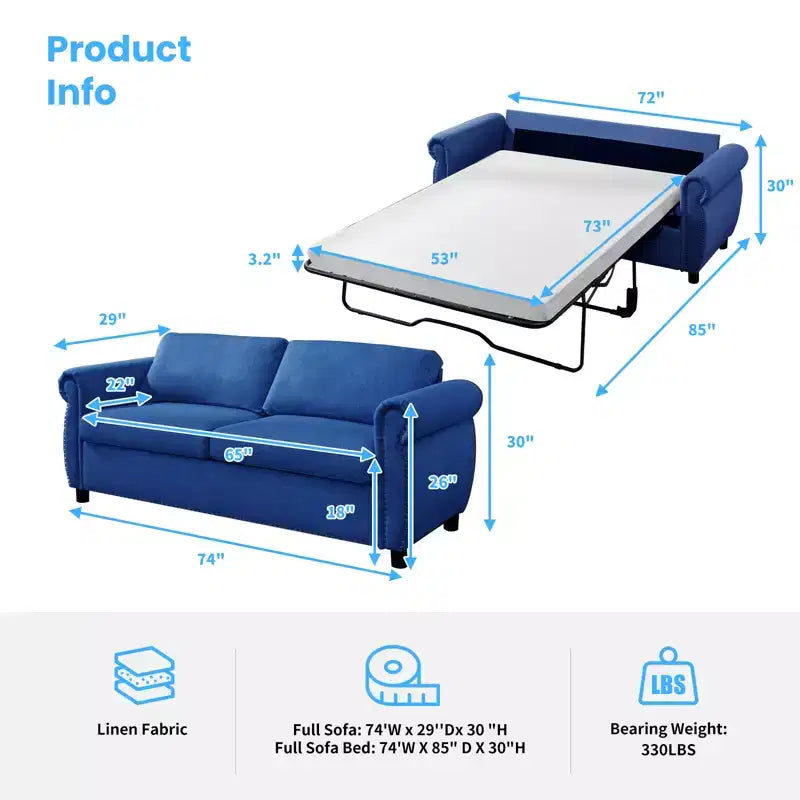 Mjkone Canapé-lit gigogne, Canapé-lit pleine grandeur avec matelas en mousse à mémoire de forme