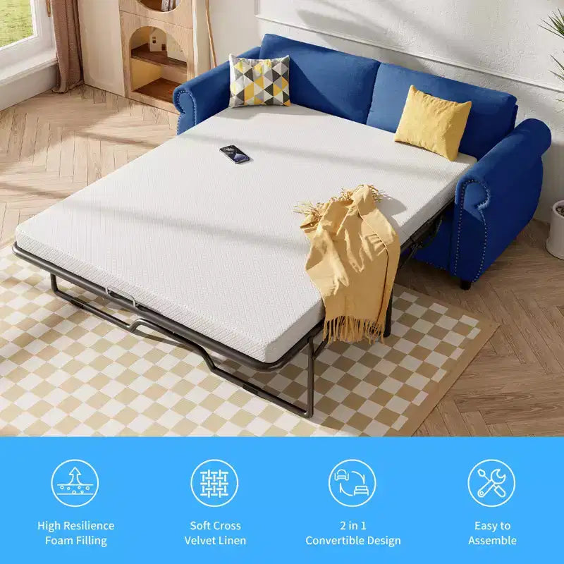 Mjkone Canapé-lit gigogne, Canapé-lit pleine grandeur avec matelas en mousse à mémoire de forme