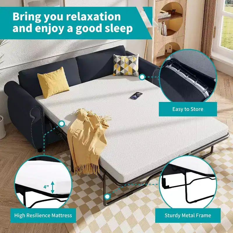 Mjkone Canapé-lit gigogne, Canapé-lit pleine grandeur avec matelas en mousse à mémoire de forme