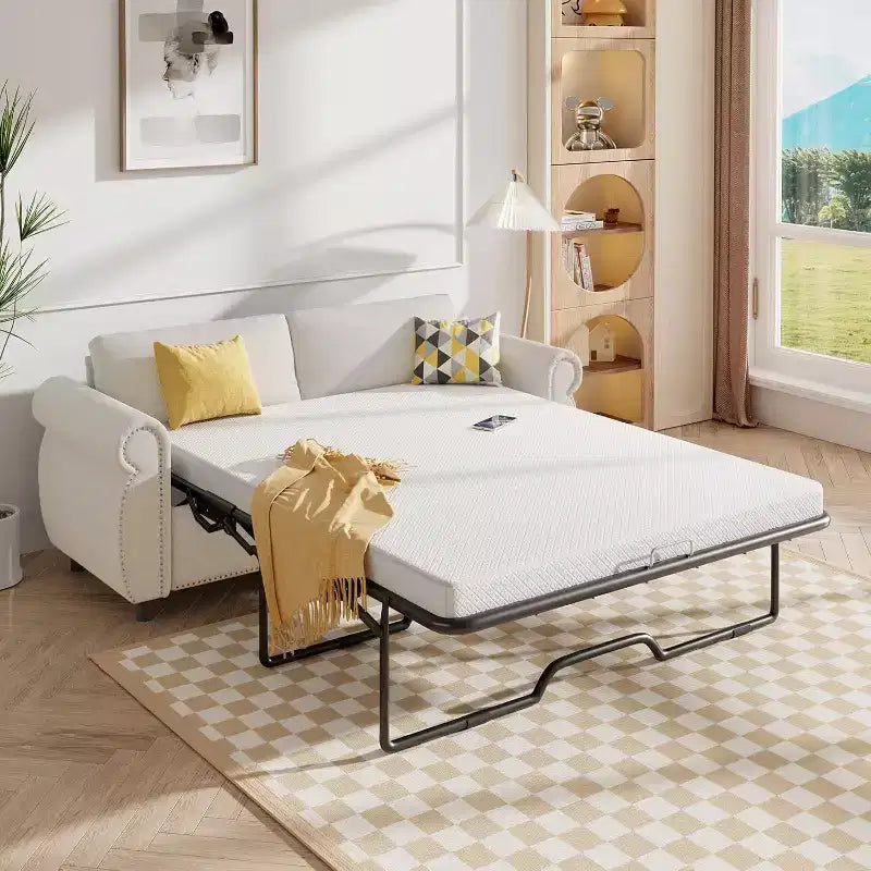 Mjkone Canapé-lit gigogne, Canapé-lit pleine grandeur avec matelas en mousse à mémoire de forme