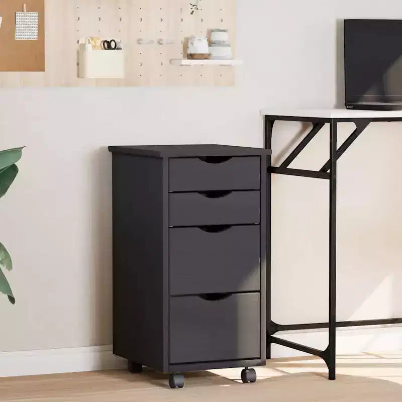 vidaXL MOSS Meuble de rangement à roulettes avec tiroirs Bois de pin massif Gris