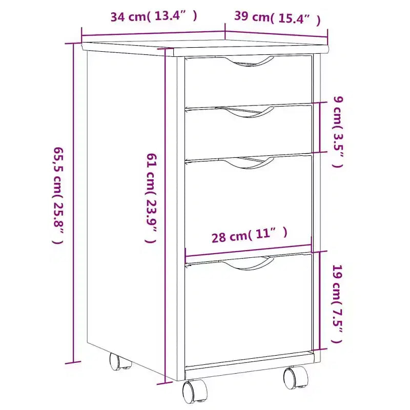 vidaXL MOSS Meuble de rangement à roulettes avec tiroirs Bois de pin massif Gris