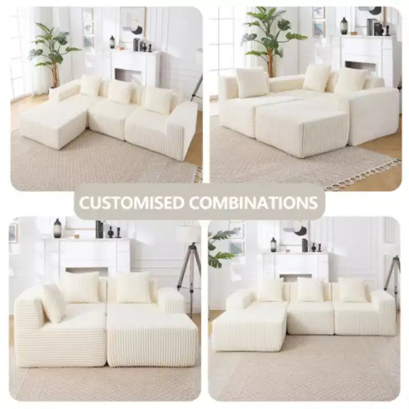 Canapé d'angle modulable moderne minimaliste, canapé nuage rembourré en forme de L avec assises profondes, méridienne à droite pour salon-Blanc
