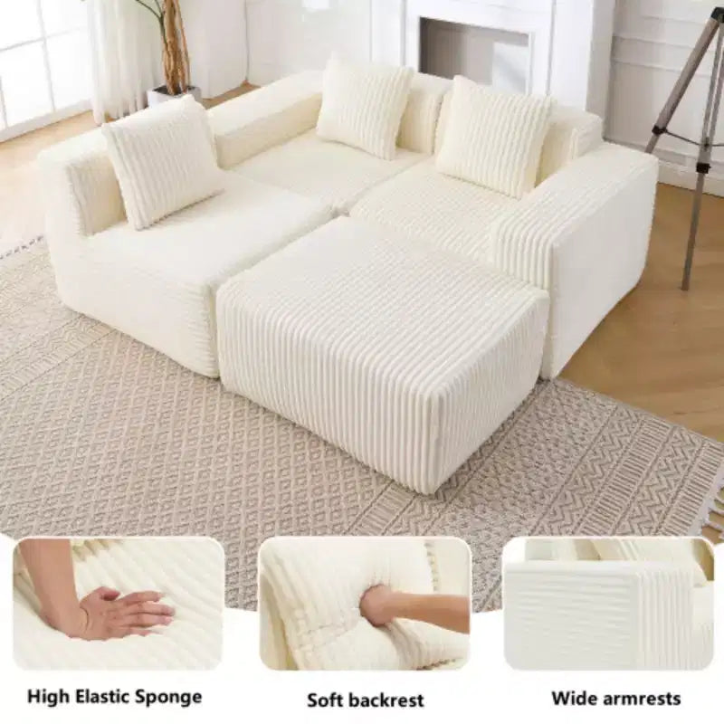 Canapé d'angle modulable moderne minimaliste, canapé nuage rembourré en forme de L avec assises profondes, méridienne à droite pour salon-Blanc