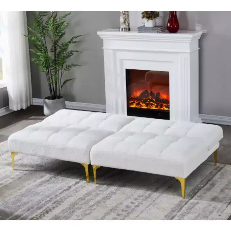 Canapé-lit convertible Futon avec pieds en métal doré Tissu Teddy