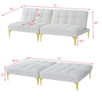 Canapé-lit convertible Futon avec pieds en métal doré Tissu Teddy