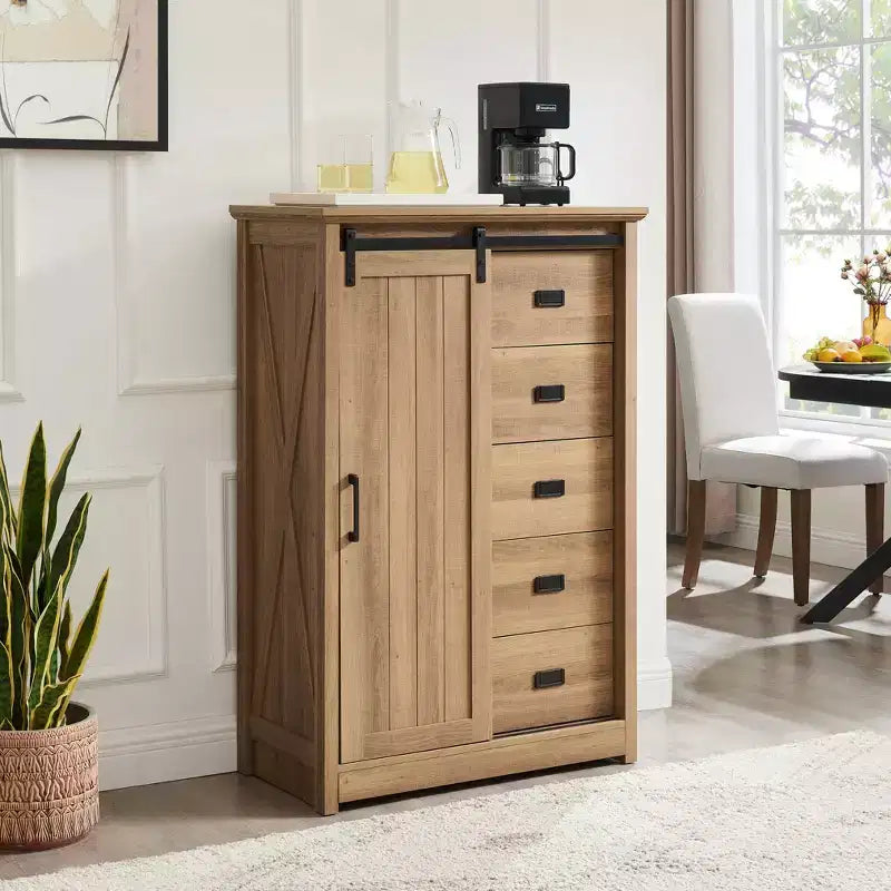 Meuble d'appoint AndMakers de 120,95 cm de hauteur avec 5 tiroirs et 4 étagères
