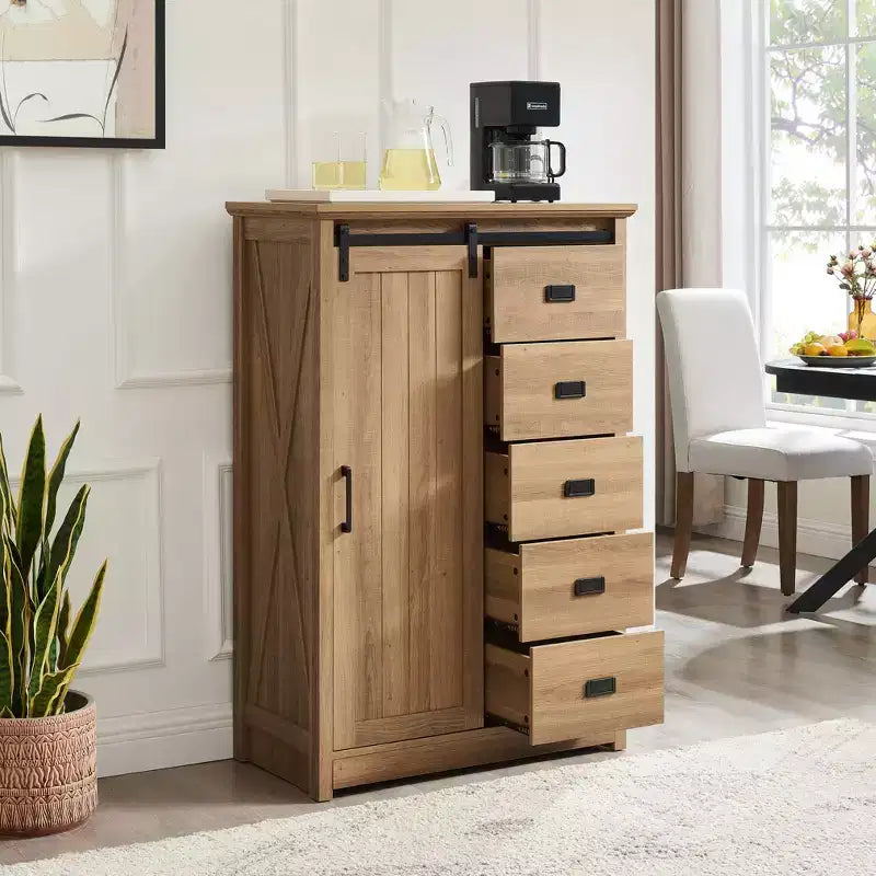 Meuble d'appoint AndMakers de 120,95 cm de hauteur avec 5 tiroirs et 4 étagères