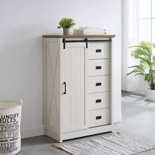 Meuble d'appoint AndMakers de 120,95 cm de hauteur avec 5 tiroirs et 4 étagères
