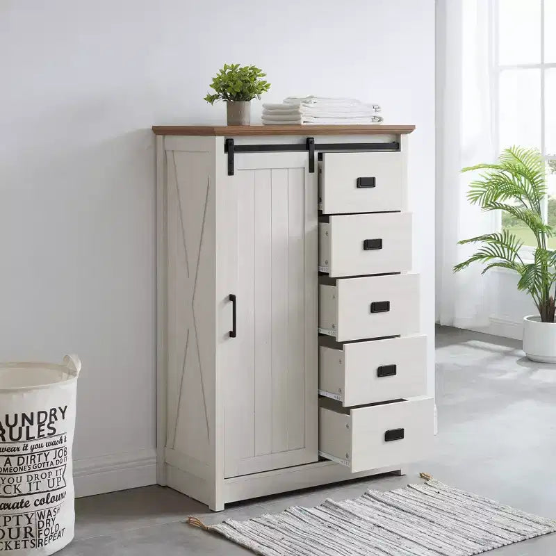 Meuble d'appoint AndMakers de 120,95 cm de hauteur avec 5 tiroirs et 4 étagères