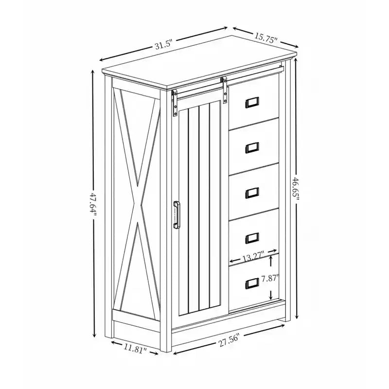 Meuble d'appoint AndMakers de 120,95 cm de hauteur avec 5 tiroirs et 4 étagères