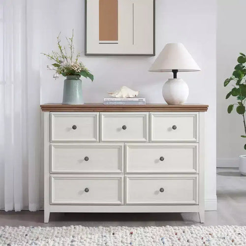 AndMakers Beige 37.66 in. H Accent Cabinet with 7 Drawers