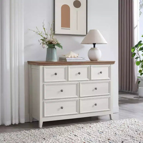 Meuble d'appoint AndMakers beige de 95,66 cm de haut avec 7 tiroirs