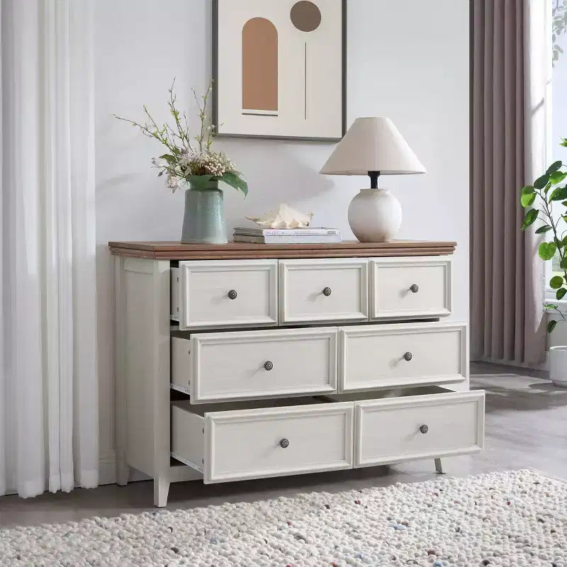 Meuble d'appoint AndMakers beige de 95,66 cm de haut avec 7 tiroirs