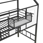 Lit mezzanine en métal Whisen 93,7"L x 41,4"l style maison avec escalier, étagère de rangement et fenêtre, avec toit
