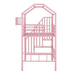 Lit mezzanine en métal Whisen 93,7"L x 41,4"l style maison avec escalier, étagère de rangement et fenêtre, avec toit