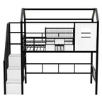 Lit mezzanine en métal Whisen 93,7"L x 41,4"l style maison avec escalier, étagère de rangement et fenêtre, avec toit