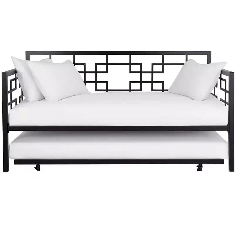RealRooms Penelope Metal Geometric Daybed with Trundle, Twin, Black