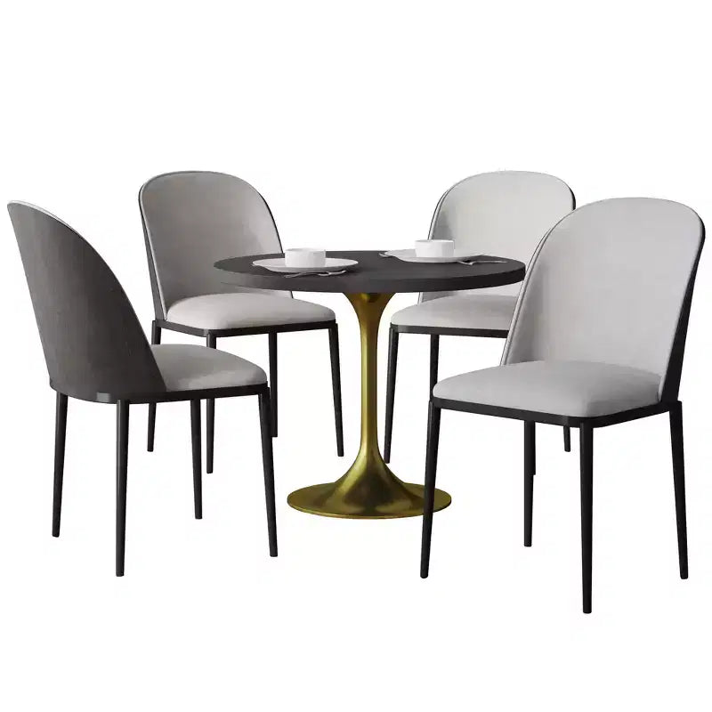 Ensemble de salle à manger 5 pièces LeisureMod Verve - Table ronde en MDF de 91,4 cm, 4 chaises de salle à manger en cuir
