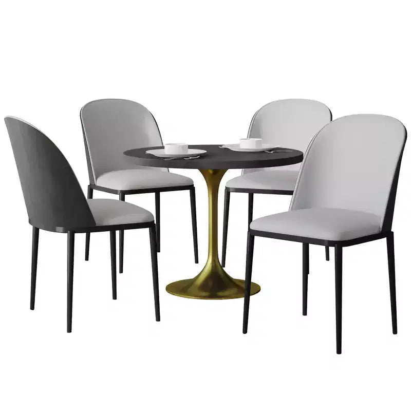 Ensemble de salle à manger 5 pièces LeisureMod Verve - Table ronde en MDF de 91,4 cm, 4 chaises de salle à manger en cuir
