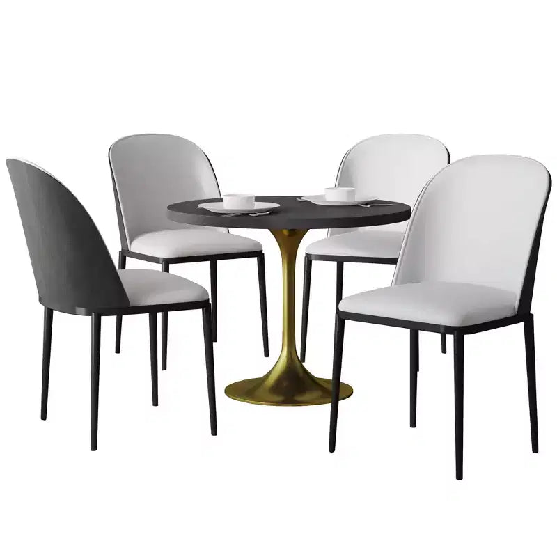 Ensemble de salle à manger 5 pièces LeisureMod Verve - Table ronde en MDF de 91,4 cm, 4 chaises de salle à manger en cuir