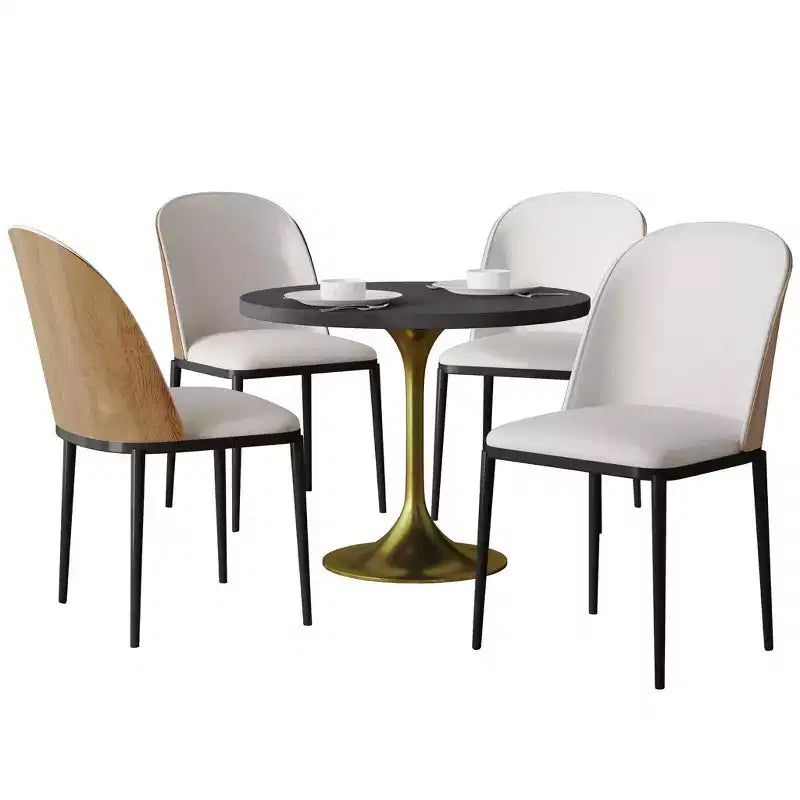 Ensemble de salle à manger 5 pièces LeisureMod Verve - Table ronde en MDF de 91,4 cm, 4 chaises de salle à manger en cuir