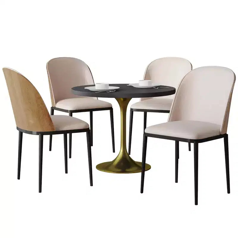Ensemble de salle à manger 5 pièces LeisureMod Verve - Table ronde en MDF de 91,4 cm, 4 chaises de salle à manger en cuir